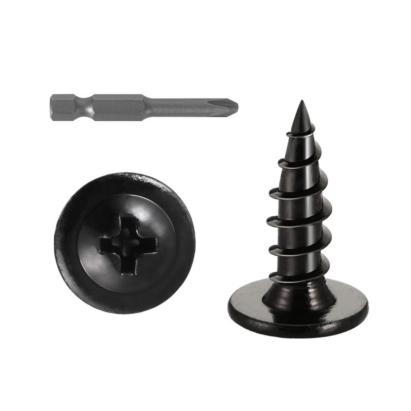 kvohlum #10 x 5/8"" (150 PCS) Modified Truss Head Wood Screws, Phillips Drive Quick Metal Self Tapping Screws, Carbon Steel, Black Coating, Full Thread, Screwdriver Bit Included - Image 1